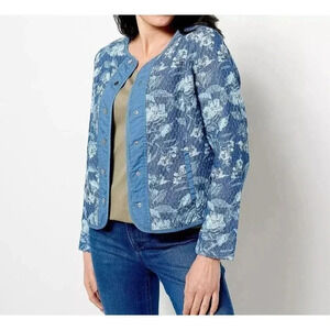 Isaac Mizrahi Live! Quilted Jacket Denim Floral, Size 2XL